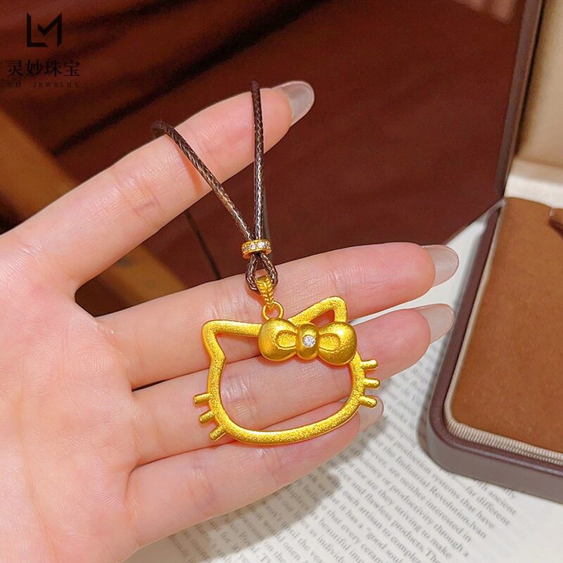 越南沙金镂空蝴蝶结HelloKitty猫吊坠项链点钻凯蒂猫咪锁骨链女