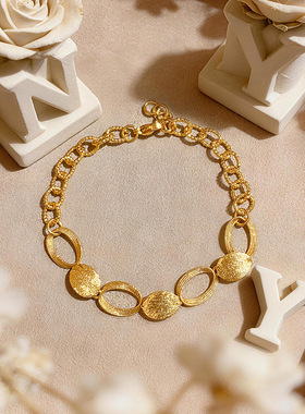 越南沙金999中古vintgaer椭圆拉丝手链 女款轻奢小众沙金拉丝手饰