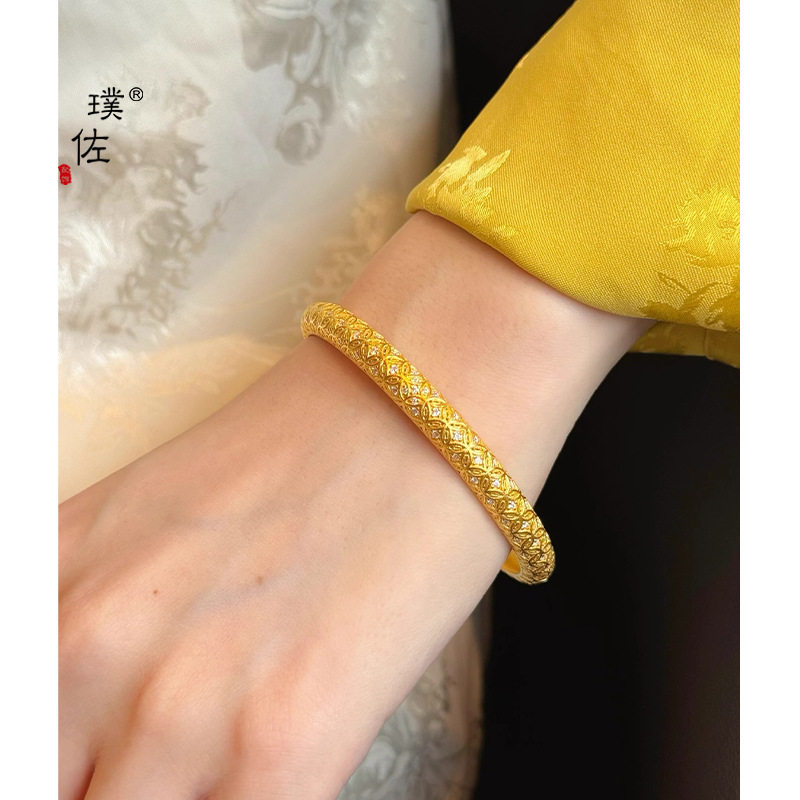 金店同款沙金招财进宝满钻钱币开口手镯女新中式富贵气质镯子轻奢