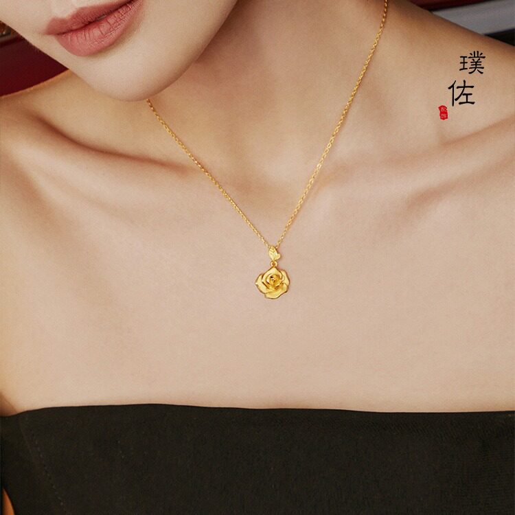 金店同款越南沙金时尚精致玫瑰花吊坠项链女送礼物轻奢高级感高端