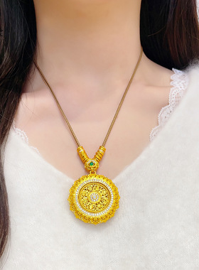 金店同款越南沙金点钻可转动如意罗盘吊坠项链镂空八宝圆牌挂坠女