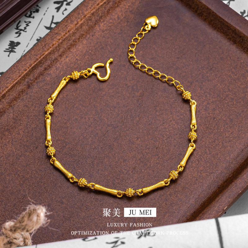 沙金小松果竹节手链黄金色竹报平安竹节手链女精致高级感百搭手饰