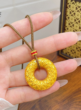 金店同款沙金镂空花丝古钱纹平安扣吊坠项链古法圆形挂坠送女友礼