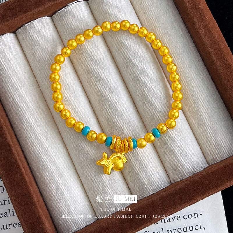 越南沙金生肖小马吊坠手链女款仿真黄金色马上有钱手串弹力绳手饰