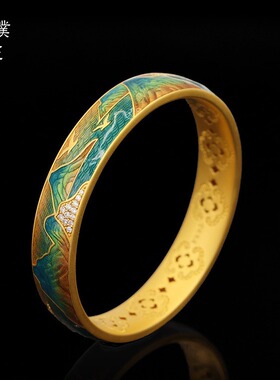 越南沙金千里江山宫廷古法手镯子女刻字手镯实心轻奢高级感