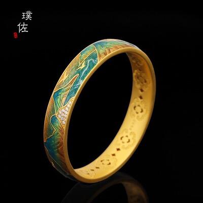 越南沙金千里江山宫廷古法手镯子女刻字手镯实心轻奢高级感