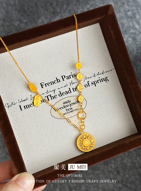 新中式越南沙金八宝福字罗盘项链平安喜乐罗盘套链国潮礼物送女友