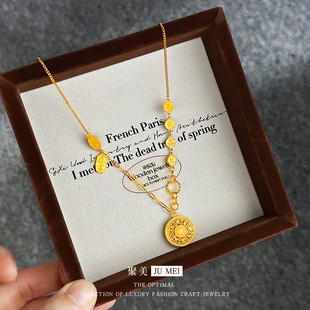 新中式越南沙金八宝福字罗盘项链平安喜乐罗盘套链国潮礼物送女友