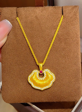 越南沙金点钻拉丝如意锁包吊坠项链镂空祥云仿真金色挂坠复古女