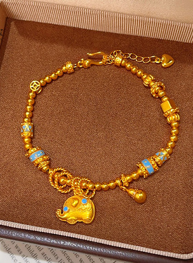 新中式越南沙金珐琅彩炸猪小象珠珠手链蓝色跑环敦敦象葫芦手串女