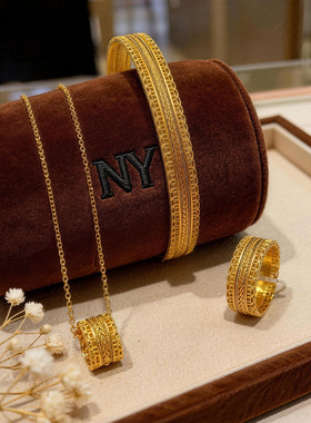 金店款古法越南沙金不掉色花丝腰缠万贯铜钱麦穗戒指手镯吊坠复古