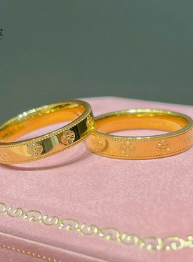 金店同款正口沙金999幸运万花筒四叶草戒指沙金指环送女友礼物