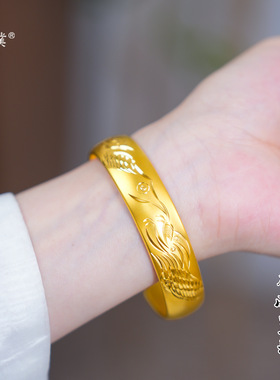 金店同款越南沙金龙凤呈祥手镯宽面开口镯子新中式轻奢手环送妈妈