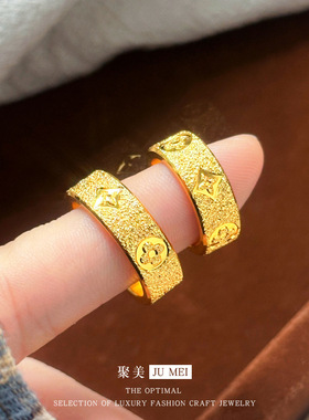 越南沙金不掉色万花筒星耀四叶草指环仿真金色情侣男女同款戒指