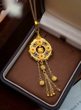 越南沙金珐琅花丝莲心珠吊坠新中式莲韵承福流苏毛衣项链防黄金色