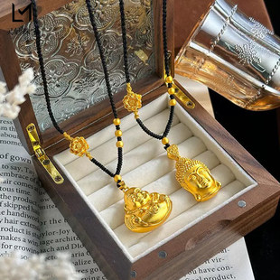 金店同款越南沙金不掉色古法永保平安佛头吊坠项链大肚弥勒佛挂坠