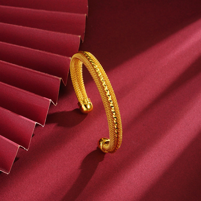 越南沙金手镯时尚复古小众个性软镯子手饰设计感饰品配饰不掉色