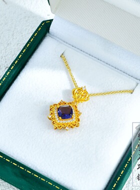 越南沙金欧美亚马逊彩钻紫锆石紫宝镶锆石吊坠女精致项链锁骨链
