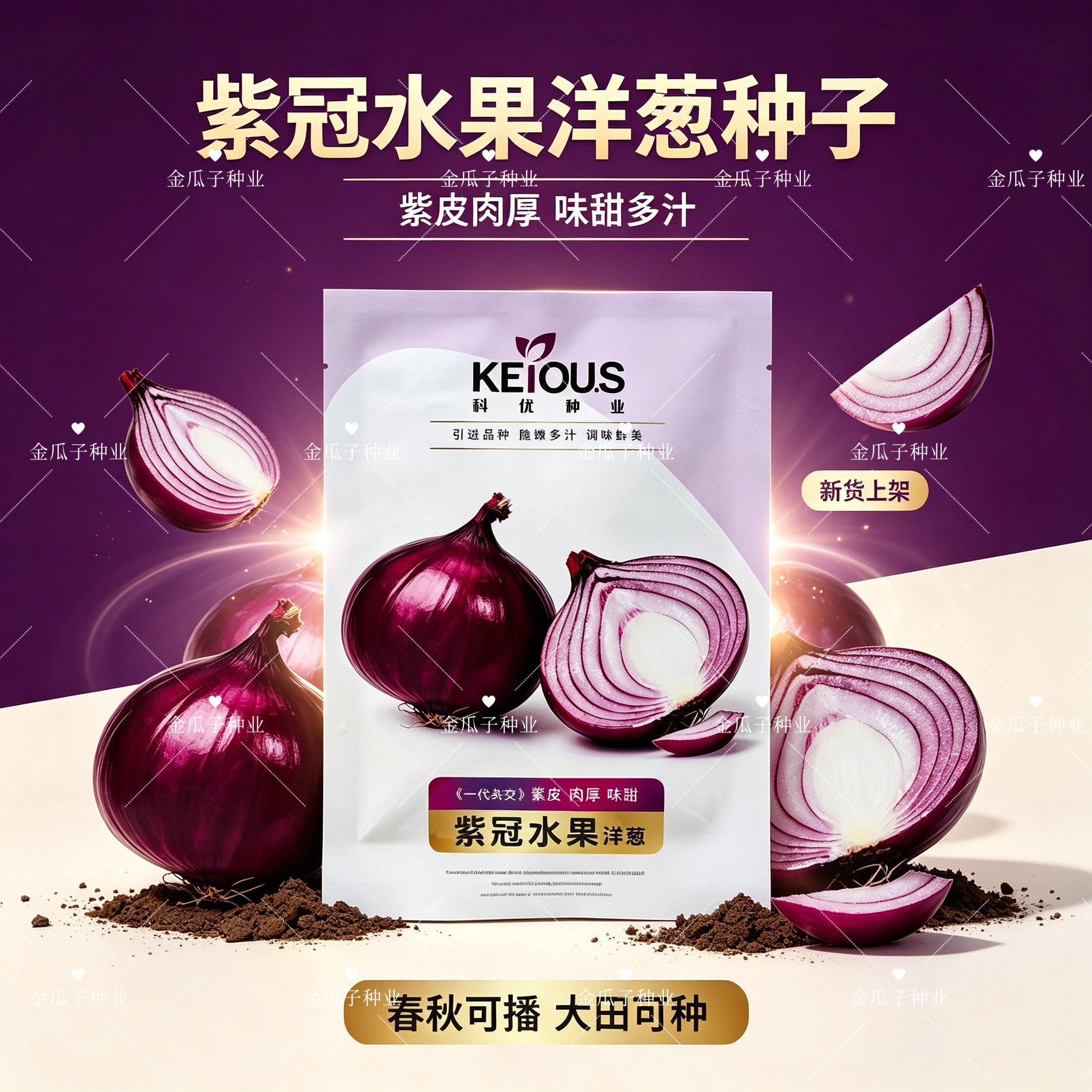 紫冠水果洋葱种子一代杂交中熟紫皮肉厚味甜辣味少耐贮运秋季种植