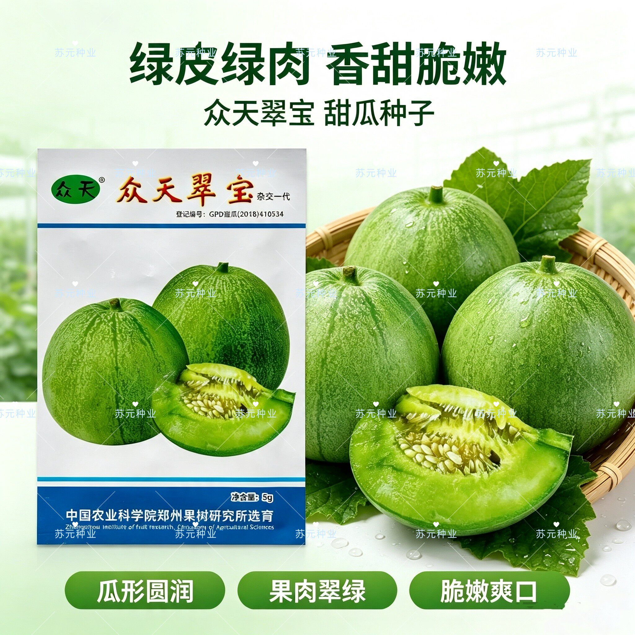 众天翠宝甜瓜种子高端薄皮甜瓜种籽含糖量高肉质脆翠宝甜瓜水果种