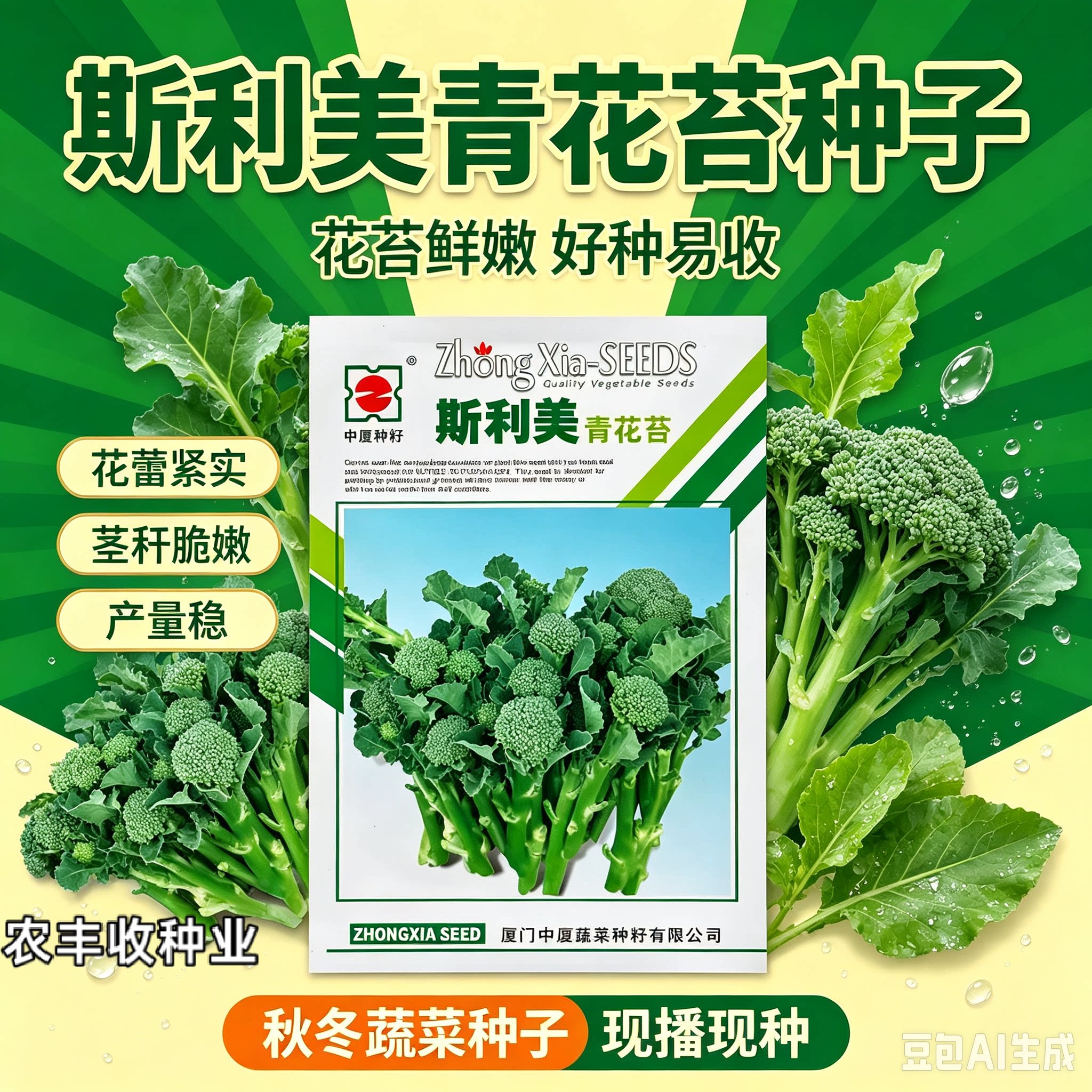 中厦斯利美青花苔种子多侧枝西兰苔 脆嫩青花菜 秋冬菜园蔬菜种籽