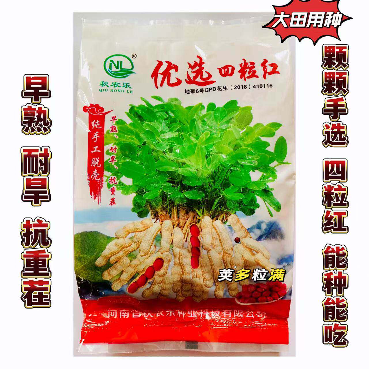 优选四粒红花生种子早熟抗旱抗重茬纯手工脱壳花生种籽四季蔬菜种