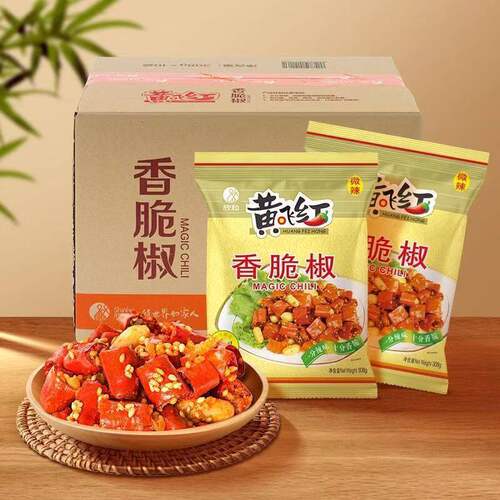 新日期黄飞红香脆椒308g整箱非油炸干辣椒麻辣花生炒菜美味零食品