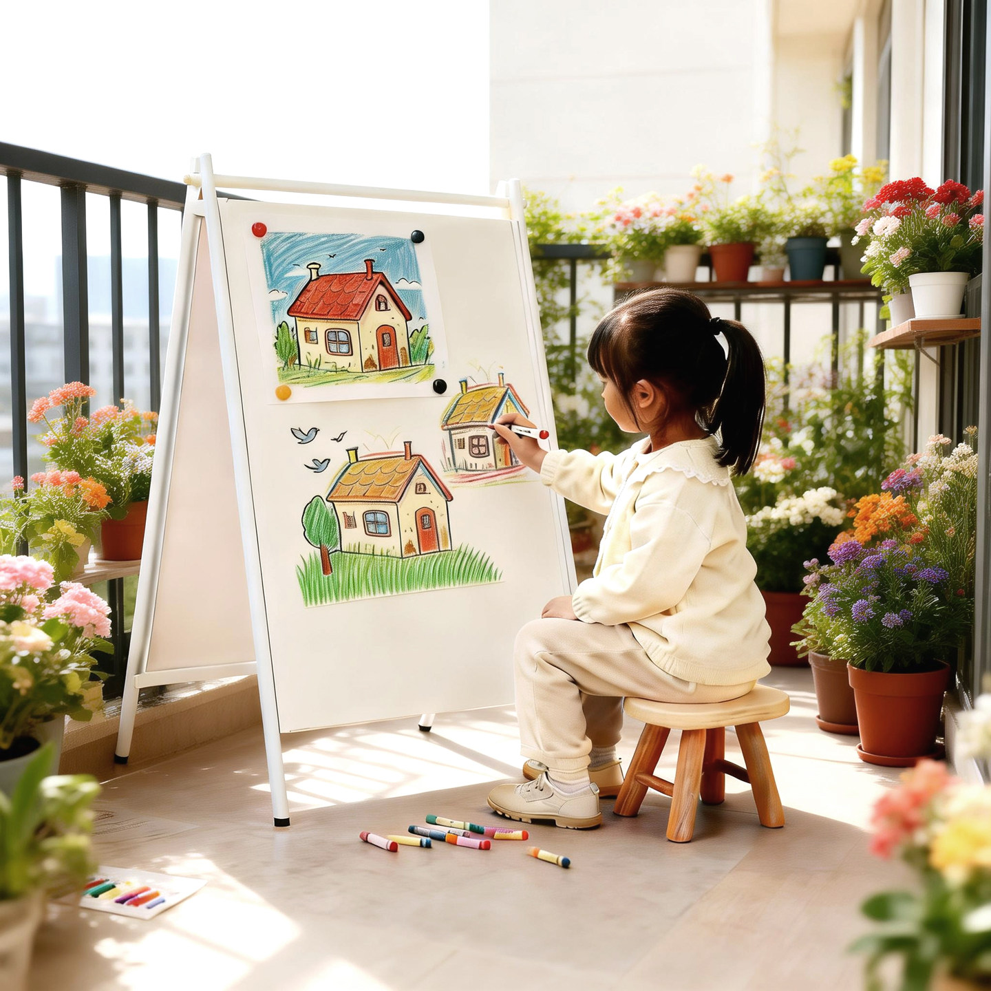 儿童画板画架套装磁性写字白板金属支架可折叠立式涂鸦绘画画板可擦美术用品小黑板家用绘画板海报双面展示架