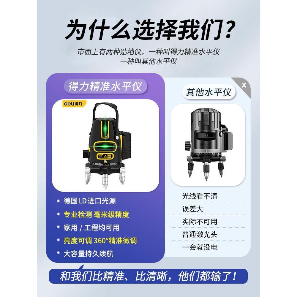 得力水平仪红外线高精度强绿光细五打线激光仪户室外专用自动调平