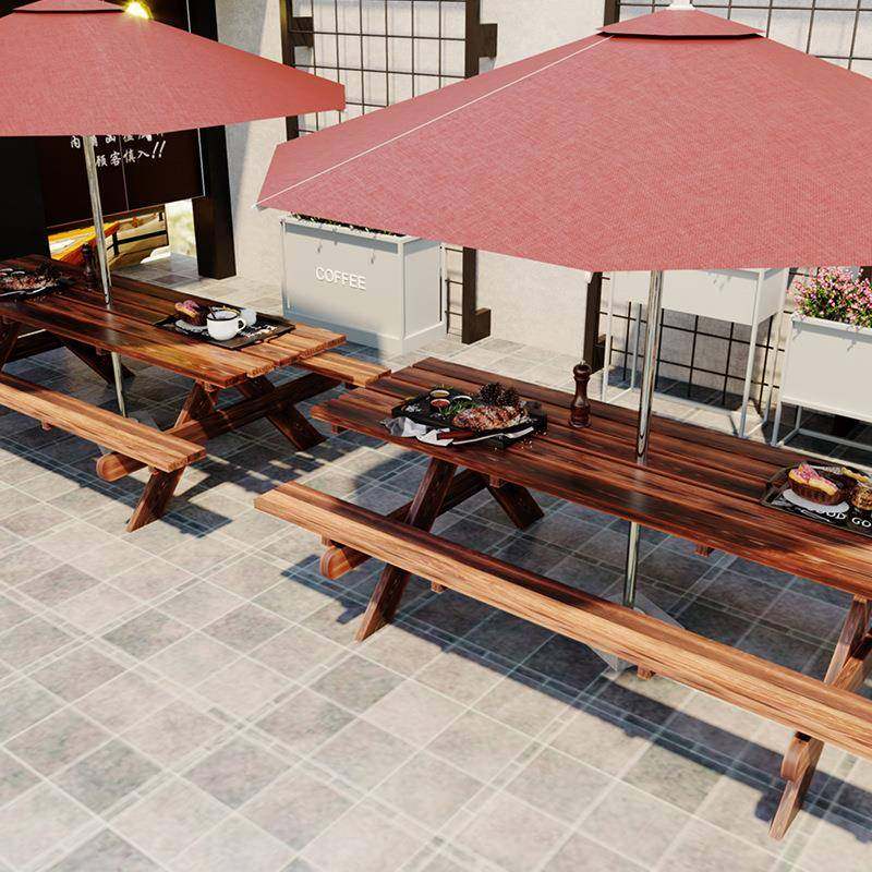 露天休闲连体桌椅座椅展业木户外室外公园庭院实木餐桌椅公共活动