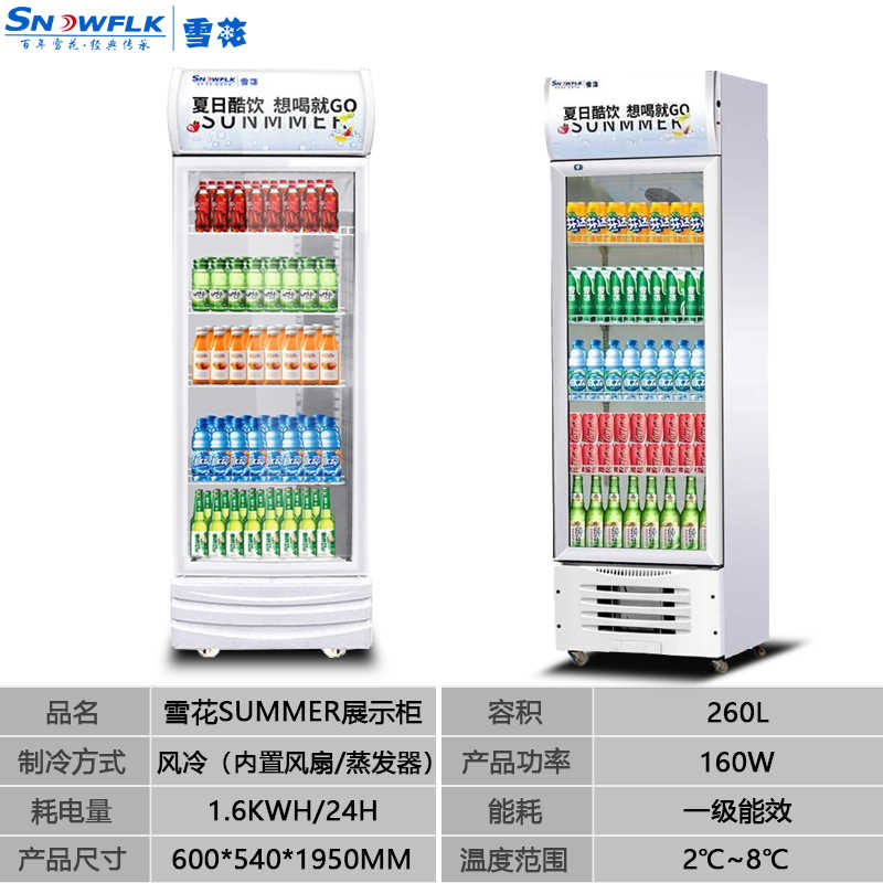 雪花冷藏展示柜商用大容量超市饮料啤酒立式冰箱冰柜双开门保鲜柜