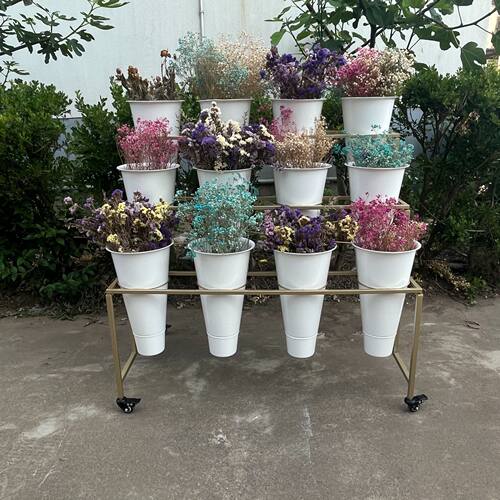花店花架鲜花展示架可移动大号多层货架带万向轮鲜花桶架可定 制