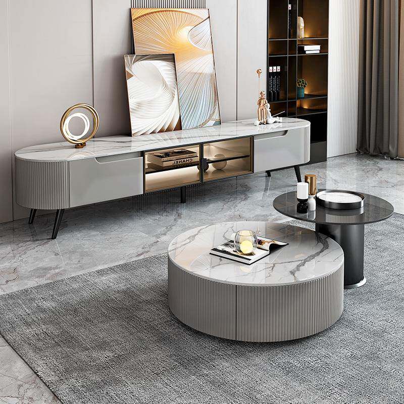 岩板现代简约储物茶几电视柜组合柜长度轻奢客厅2.0m影视柜子地柜