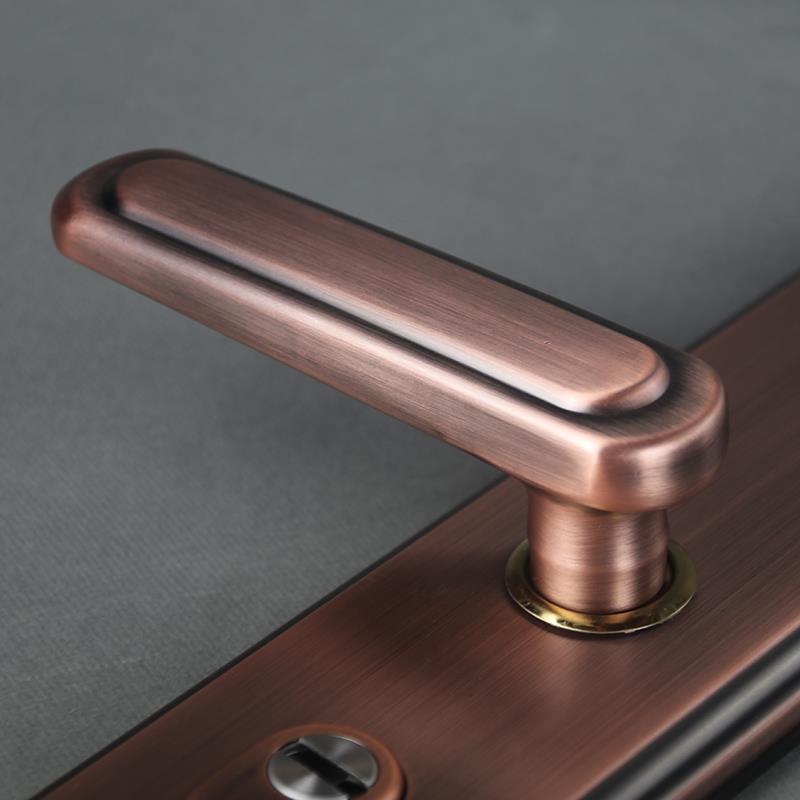 红古色304不锈钢对开门把手076大门锁机械门锁上提反锁三件套拉手