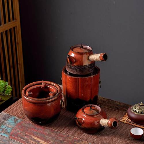 窑变炭炉露营户外烧水壶耐热陶瓷围炉煮茶壶复古温茶炉子露营茶具