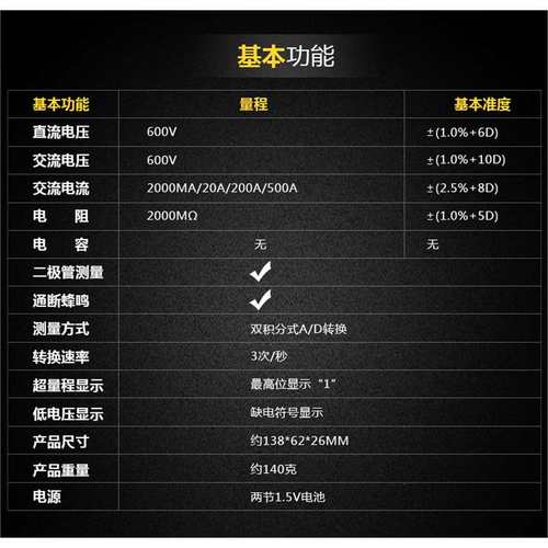VICTOR胜利VC6017袖珍型数字钳形表500A钳形电流表2A档位