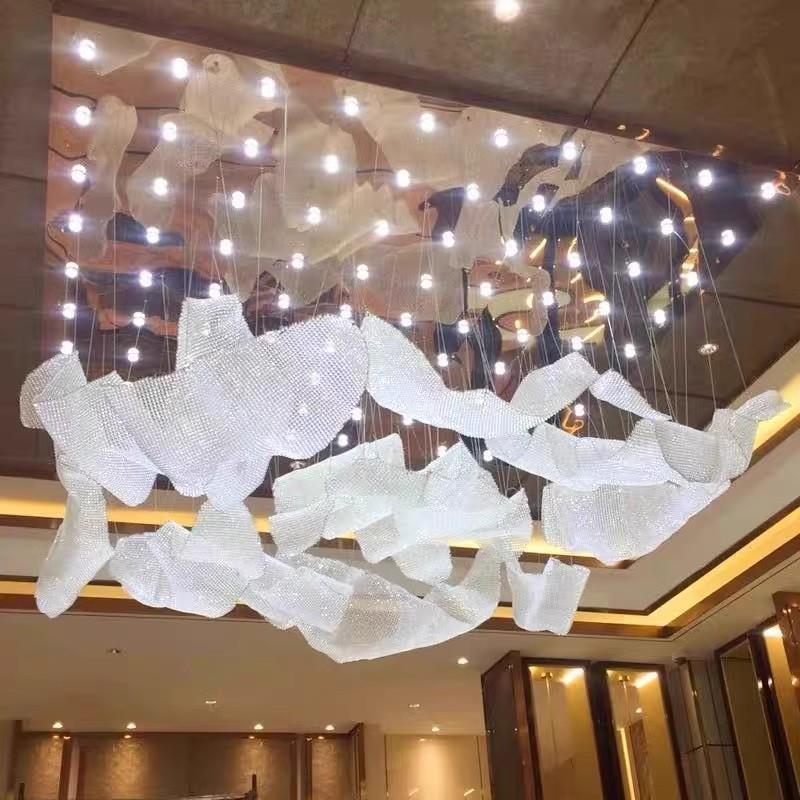 天亨酒店大堂售楼部宴会厅水晶网飘带吊灯沙盘区别墅非标工程灯具
