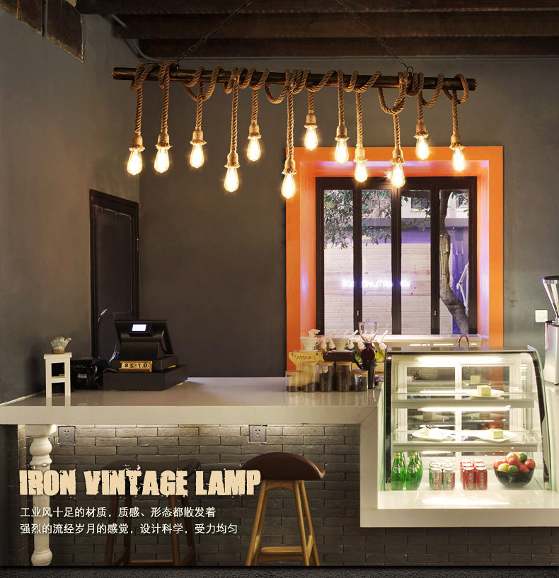 LOFT工业风麻绳水管吊灯