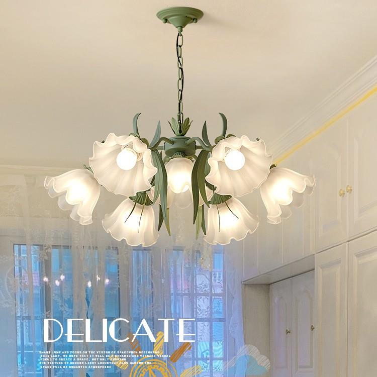 法式田园客厅吊灯新款网红铃兰花朵灯美式复古灯具餐厅卧室灯