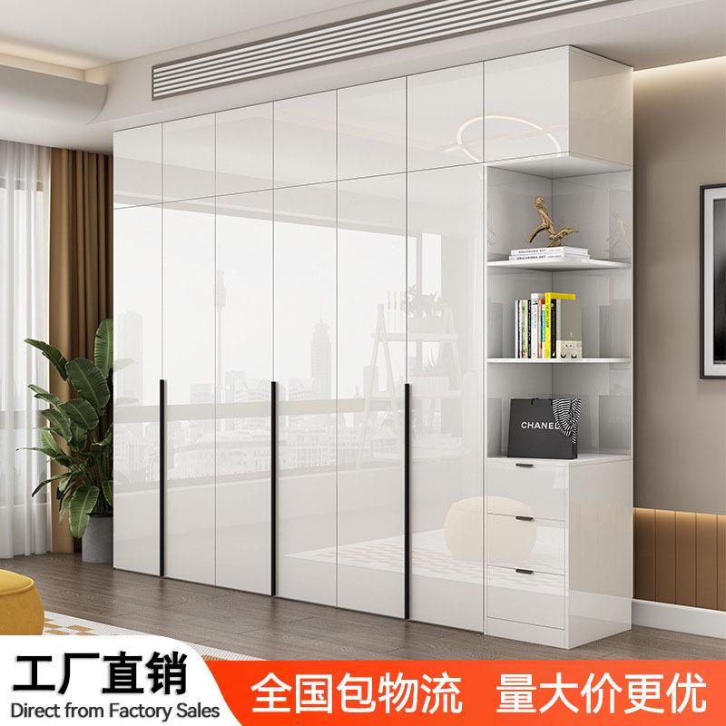 轻奢极简柜子衣柜家用卧室UV亮光颗粒板平开四六门组合拼装大衣橱