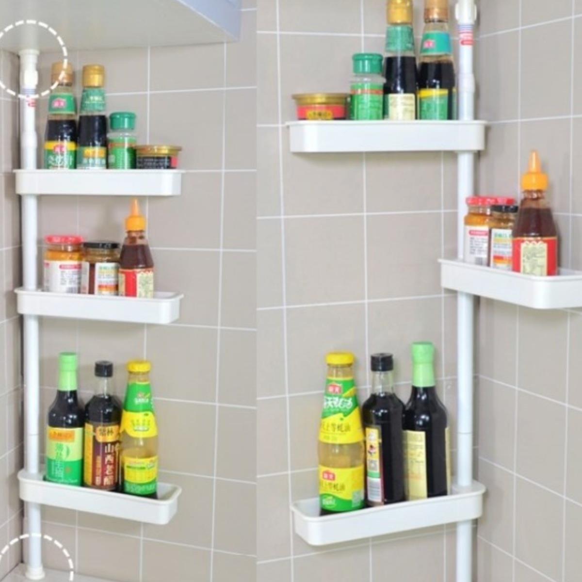 顶天立地免钉免打孔伸缩可旋转厨房调料浴室置物架收纳架瓶杯