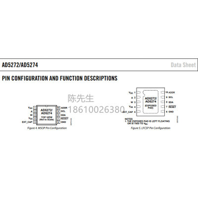 全新原装 AD5272BRMZ-50-RL7 AD5272BRMZ 丝印：DE7 封装：MSOP10