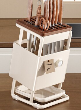 刀架置物架厨房台面款筷子筒刀架刀具菜刀一体收纳架木质刀座家用