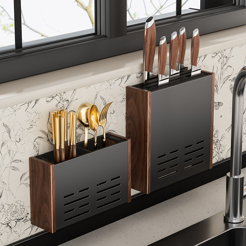 胡桃木厨房刀架置物架免打孔壁挂家用筷子筒放菜刀刀具收纳盒架子,厨房/烹饪用具,刀架,淘宝优惠券,粉丝福利购,淘宝优惠卷