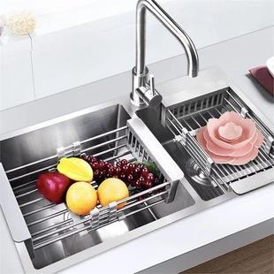 洗碗池水槽沥水架洗菜盆沥水篮不锈钢漏池过滤可伸缩厨房筐子架子