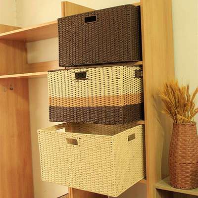 特大号仿藤编收纳筐整理盒家用草编杂物格子衣服衣柜储物箱编织篮