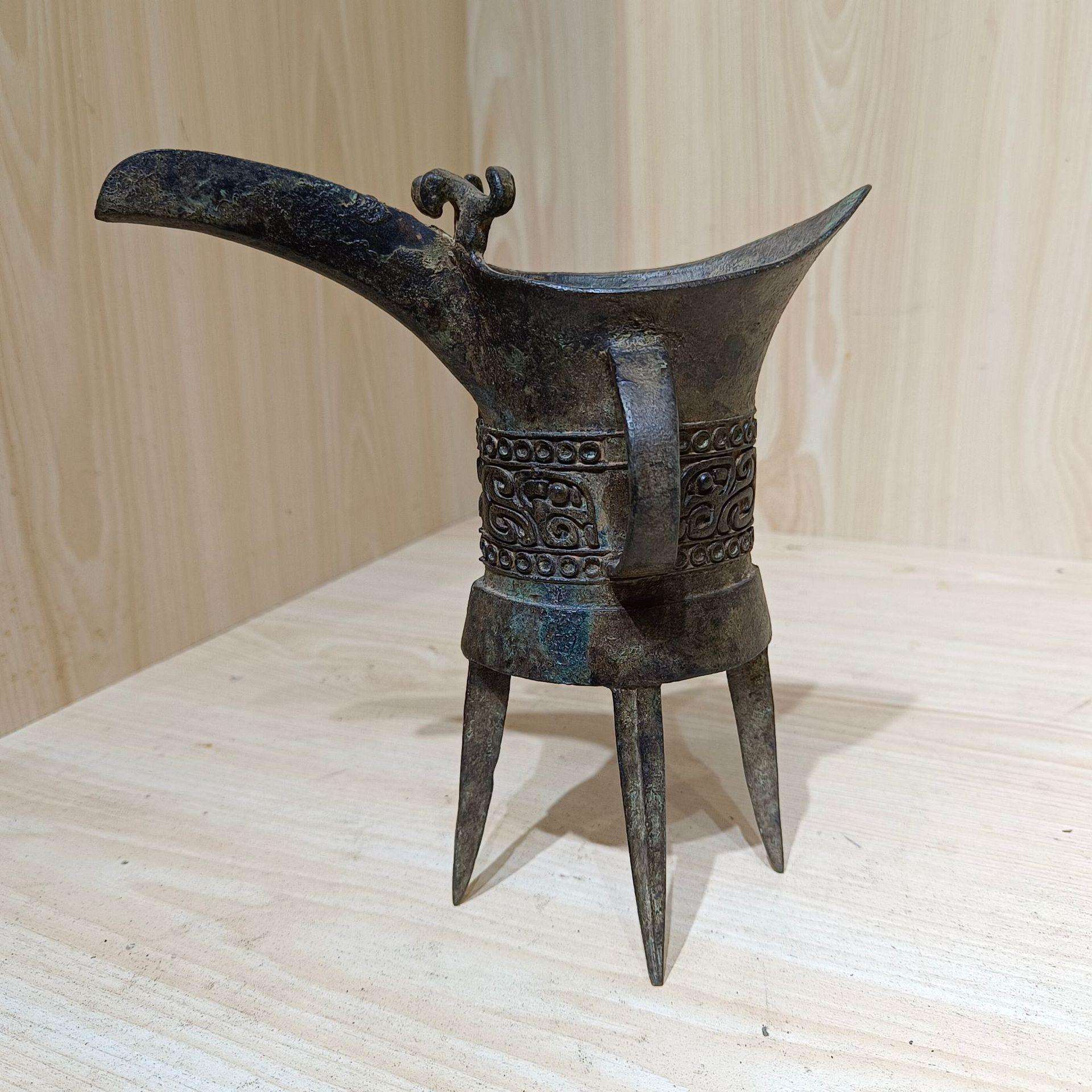 青铜樽杯摆设酒杯青铜器酒樽古代三角杯尊角三柱送礼装爵杯仿古