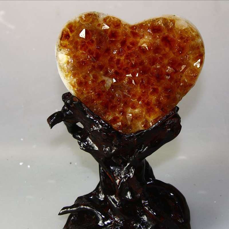 天然巴西黄水晶心形摆件 聚宝盆摆件紫晶洞块原石消磁