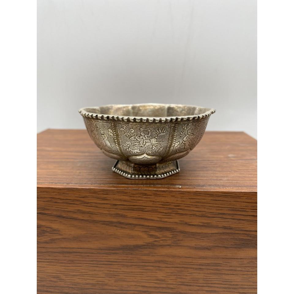 古玩杂项仿古仿铜花瓣形杯酒杯茶杯莲花底座家居桌面摆件饰品