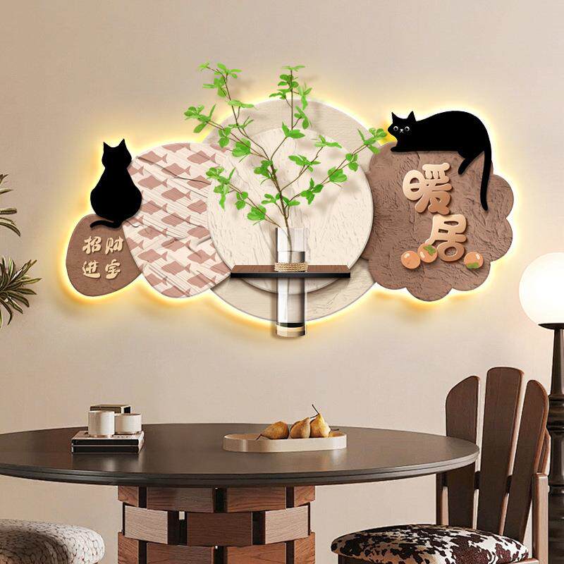 现代简约餐厅装饰画高级感带水培花瓶墙上装饰挂画暖居饭厅墙壁画